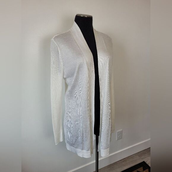 Liz Claiborne Career Longline Cardigan Sweater White Cozy Knit Loungewear Large - Picture 2 of 10